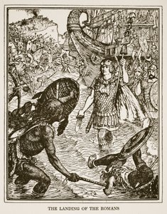 A rómaiak partraszállása, illusztráció az „Anglia történetéből”, C.R.L. Fletcher és Rudyard Kipling, 1911 alkotó: Henry Justice Ford