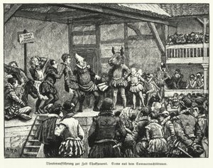 William Shakespeare Szentivánéji álom című drámájának előadása a drámaíró életében (litho)