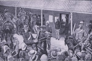 Gyarmati megerősítés Dél-Afrikában: A Sydney-i felvételire jelentkezők rohanása a Harmsworth Brothers Limited által kiadott After Pretoria: The Guerilla War című filmből, 1901 alkotó: Henry Marriott Paget