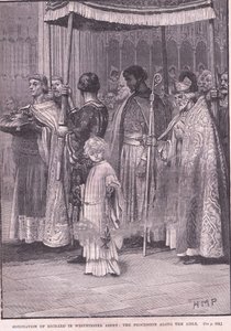 I. Richárd megkoronázása a Westminster Abbeyben: körmenet a folyosón Kr. u. 1189 alkotó: Henry Marriott Paget