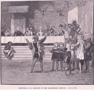 Menstrels egy banketten a XIV. században alkotó: Henry Marriott Paget