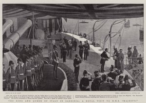 Olaszország királya és királynője Szardínián, királyi látogatás a HMS Majesticben alkotó: Henry Marriott Paget