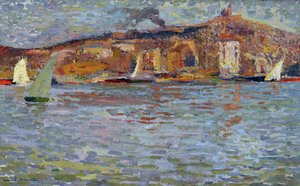 Marseille kikötője, a régi kikötő és a „Jó Anya” (Cathedrale Notre Dame de la Garde (Notre-Dame-de-la-Garde). Henri Martin (1835-1908) festménye. Olaj, vászon. Mérete: 38x61cm Kötelező említés: Regards de Provence alapítványi kollekció, Marseille