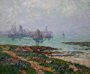 Tengerparti jelenet halászhajókkal alkotó: Henry Moret