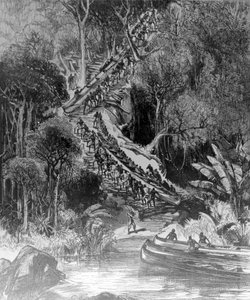 Kenuk vontatása az Inkisi vízesésnél, 1878. február 6-án megjelent a „The Illustrated London News” alkotó: Henry Morton Stanley