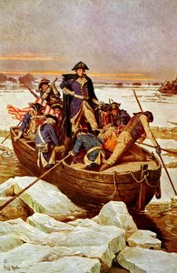 George Washington átkelés a Delaware folyón”, 1776. december 25. Egy incidens az 1775-1783-as függetlenségi háborúban (amerikai függetlenségi háború), amikor George Washington (1732-1799) az amerikai hadsereg főparancsnoka volt. Illusztráció c1912.