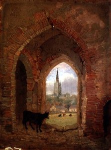 Kilátás a tehéntorony boltívén át, Norwich (olaj, tábla) alkotó: Henry Ninham