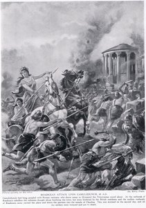 Boadicea támadása Camulodunum ellen, illusztráció a Hutchinson
