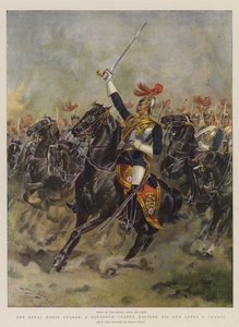 A Royal Horse Guards, egy századvezető, aki megállítja embereit egy roham után (chromolitho)