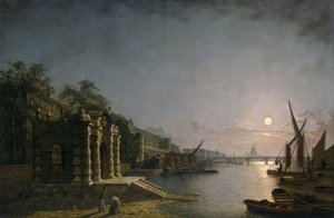 "York Water Gate és az Adelphi a folyóból Holdfénynél", 1850. alkotó: Henry Pether