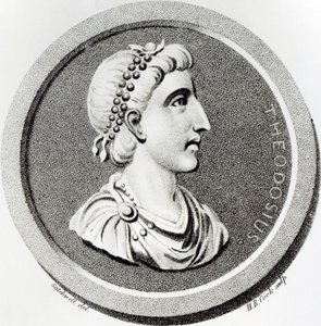 Theodosius portréja, „A Római Birodalom hanyatlásának és bukásának története”, 9. kötet, 139. oldal, Edward Gibbon, 1808