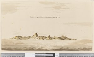 25aa Eimeo oldal, ahogyan a Matavai-öbölből látszik, Otahiete, 1768-75 (toll és tinta és mosás)