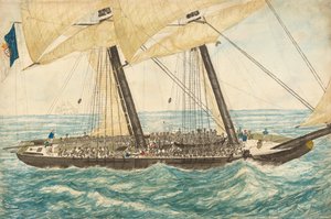A portugál rabszolgatartó, Diligentét elfogta H.M. Sloop Pearl 600 rabszolgával a fedélzetén, 1838. május. alkotó: Henry Samuel Hawker
