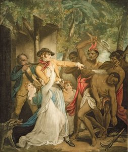 A vademberek által megtámadott telepes család, George Keating (1762-1842) metszete (aquatinta)