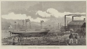 A HMS Tourmaline piacra dobása Middlesborough-on-Tees-ben alkotó: Henry Spernon Tozer
