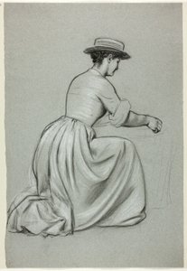 Térdelő nő szalmakalappal alkotó: Henry Stacy Marks