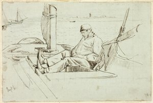 Ember ül egy vitorlásban alkotó: Henry Stacy Marks
