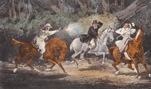 "Stand and deliver" (litográfia) alkotó: Henry Thomas (after) Alken