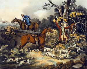 A halál, a „Rókavadászat”-ból, Thomas Sutherland (1785-1838) metszete, 1817 (színes litó)