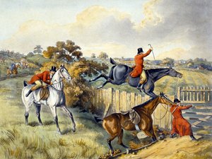 Az ugrás a „Rókavadászat”-ból, Thomas Sutherland (1785-1838) metszete (színes litó)