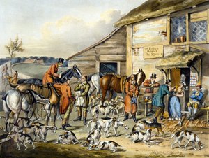 The Refreshment, a „Foxhunting”-ből, Thomas Sutherland (1785-1838) metszetében (színes litó)