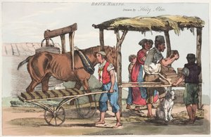 Téglakészítés, Thomas Mclean, Haymarket, 1824 (színezett rézkarc) alkotó: Henry Thomas Alken