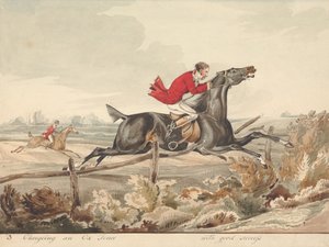 „Képzett lovak és képzetlen lovasok: Ökörkerítés sikeres átugratása” alkotó: Henry Thomas Alken
