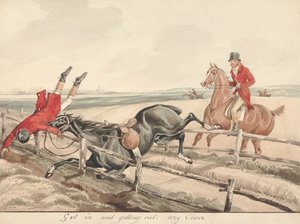 „Képzett lovak és képzetlen lovasok: ‚Bement és kijött. Nagyon ügyes‘” alkotó: Henry Thomas Alken