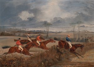 Jelenetek egy akadályversenyből: Taking a Hedge, kb. 1845. alkotó: Henry Thomas Alken