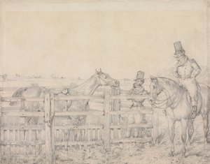 „Sportos elképzelések”: „Az a benyomásom, hogy a lovam fontonként 40 guinea értékűnek látszik” alkotó: Henry Thomas Alken