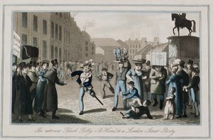 A hírhedt fekete Billy „At Home” egy londoni utcai partira, Thomas Sutherland (sz. 1785) metszet, 1823 (színes rézkarc) alkotó: Henry Thomas Alken