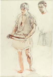 Férfi áll: Fej- és ingtanulmányok (ceruza és WC papíron) alkotó: Henry Tonks