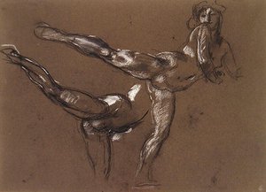 Két tanulmány egy női aktról (kréta papíron) alkotó: Henry Tonks