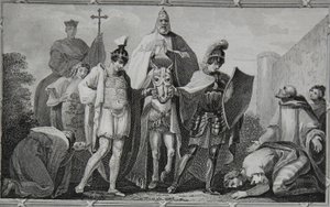 Henry és Lewis vezényli a pápát Torci várába, Saunders metszete, illusztráció David Hume „Anglia története” című kocsmából. R. Bowyer, London, 1812 alkotó: Henry Tresham