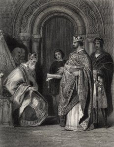Henrik átadja a pápa bulláját Cashel érsekének, amelyet G. Greatbach metszett alkotó: Henry Warren