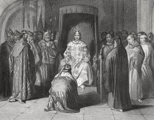II. Richárd király lovaggá üti Connaught, Ulster, Thomond és Leinster királyait 1394-ben, Thomas Wright „Írország története”, 1854 körül megjelent.