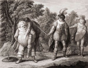 Falstaff with the body of Hotspur on his back. (print) alkotó: Henry William (after) Bunbury