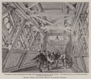 Versenyzés a Tower Bridge-en hétfő reggel alkotó: Henry William Brewer