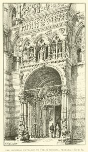 A ferrarai székesegyház főbejárata (metszet) alkotó: Henry William Brewer