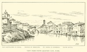 Kilátás a Ponte Quattro Capi felől, Róma (metszet) alkotó: Henry William Brewer