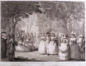 The Gardens of Carlton House nápolyi balladaénekesekkel, William Dickinson (1746-1823) metszetével, 1784 alkotó: Henry William Bunbury
