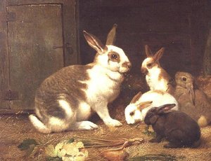 Nyulak etetése alkotó: Henry William Carter