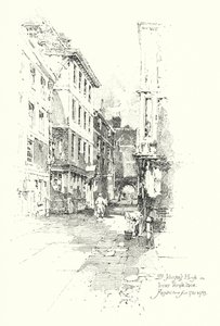 Dr. Johnson háza, az Inner Temple Lane, 1760 és 1765 között lakott ott (litho) alkotó: Herbert (after) Railton