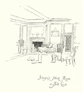 Dr. Johnson ülésterme a londoni Bolt Courtban (litho) alkotó: Herbert (after) Railton