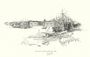 Greenwich Kórház és hajózás, 1749-ben (litho) alkotó: Herbert (after) Railton