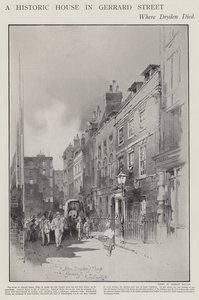 A londoni Gerrard Street-i ház, ahol John Dryden költő 1700-ban meghalt (litho) alkotó: Herbert (after) Railton
