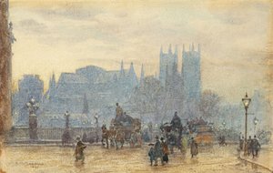 Westminster apátság a Westminster hídról 1892 (akvarell) alkotó: Herbert Menzies Marshall