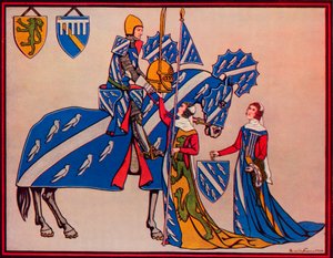 Sir Geoffrey Luttrell, felesége és menye, c1340, 1926 alkotó: Herbert Norris
