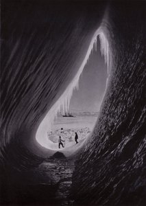 Barlang egy jéghegyben; Terra Nova a távolban (f/w fotó) alkotó: Herbert Ponting