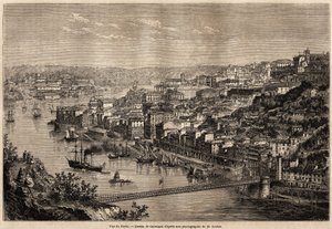 Porto látképe, Catenacci rajza, Olivier Merson 1857-es, Portugália északi tartományaiba tett utazásának illusztrálására. Metszet a "Le tour du monde" 1861-es számában. Selva gyűjteménye. alkotó: Hercule (after) Catenacci